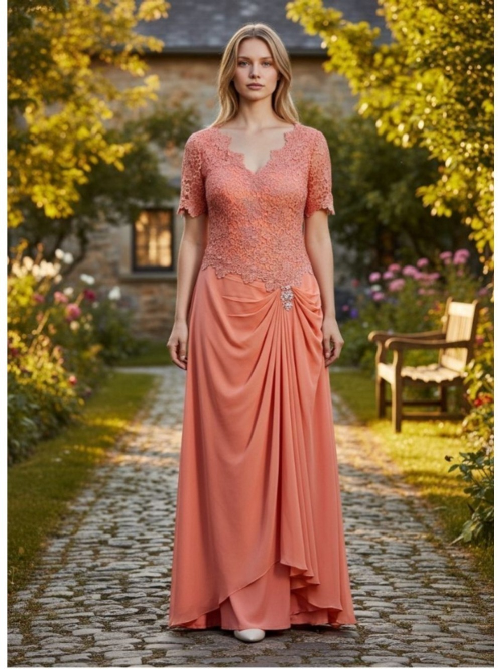 JENJENHOUSE Watermelon Lace Maxi Dress Plus Size 26W